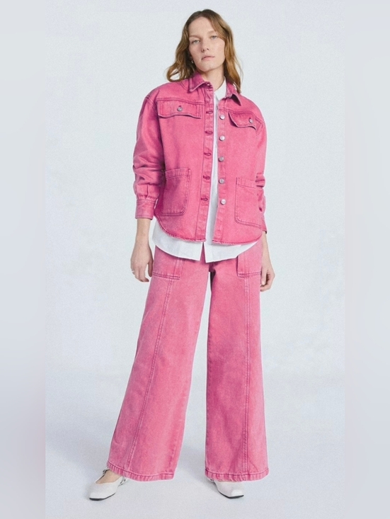 Scoop Jackets & Blazers - M/L Women's Denim Set Of Oversized Jacket And Relaxed Fit Wide Leg Jeans